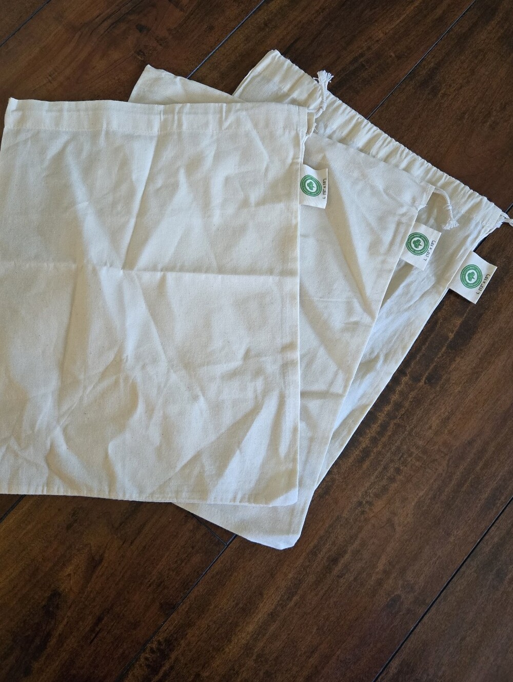 Reusable Produce Drawstring Bags Set of 3 Size L 12″x 15″ Organic Cotton Mart - Picture 3 of 6
